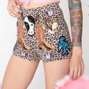 Leopard sequined western shorts